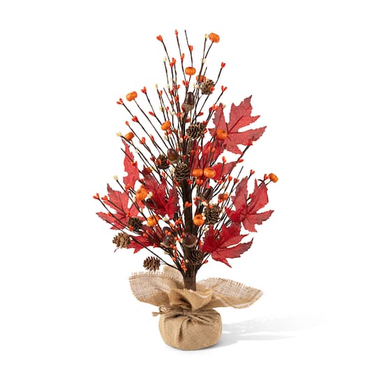 Glitzhome® 21" Fall Burgundy Leaves Table Tree